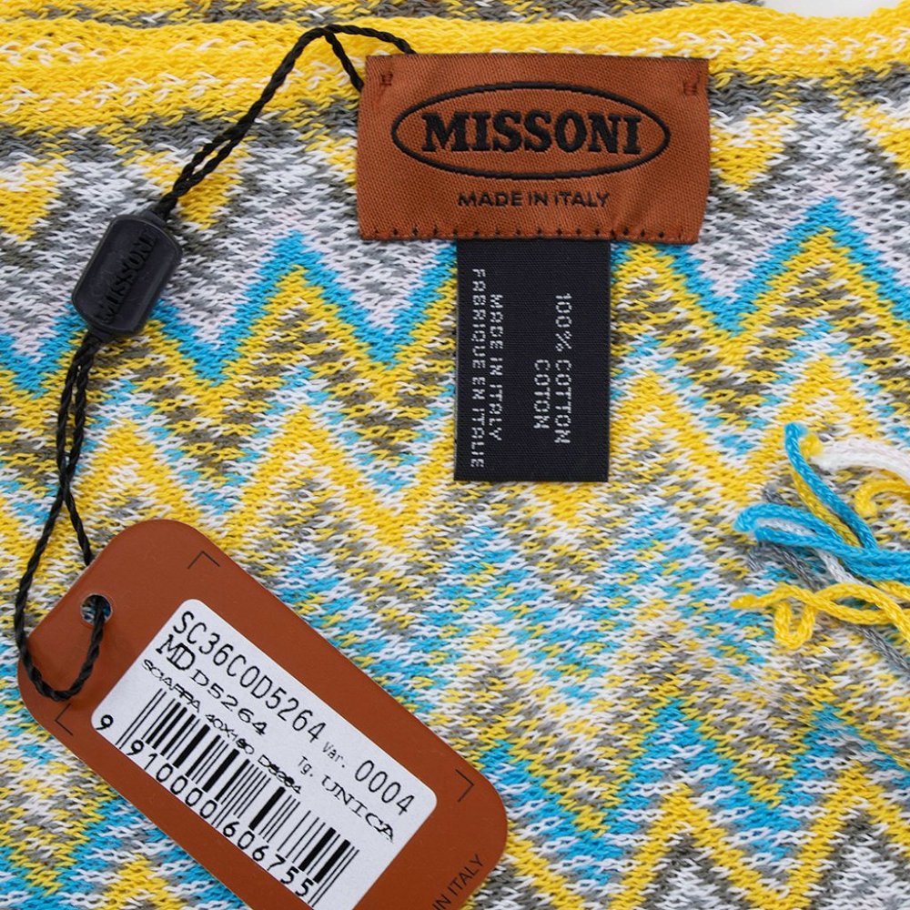 Missoni Women's Cotton Zig-Zag Scarf Shawl Sarong Wrap Yellow Blue - Picture 4 of 6